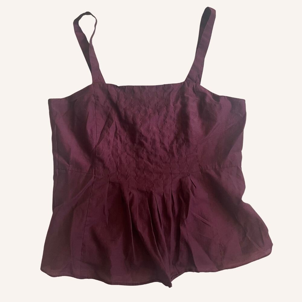 BANANA REPUBLIC tank peplum burgundy maroon 14 zipper back pleated